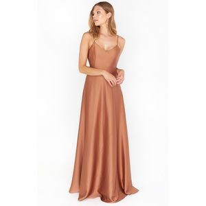 Show Me Your Mumu Faith Maxi in Copper Luxe Satin size Small Bridesmaid Dress
